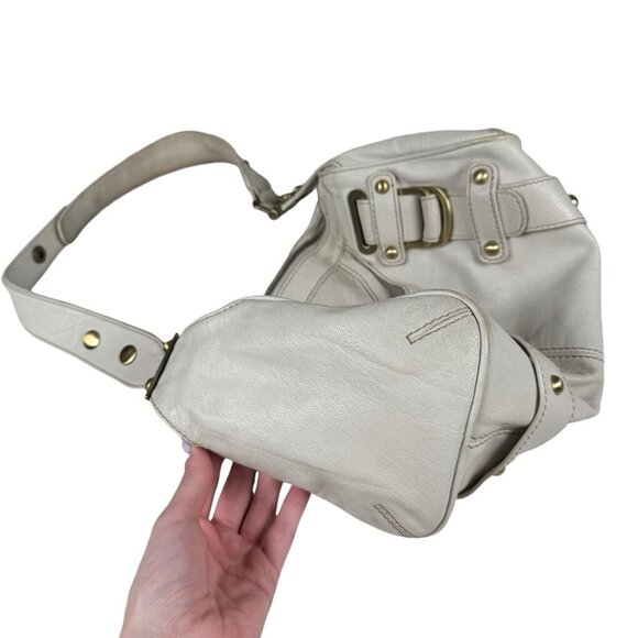 RAFE New‎ York Leather Shoulder Bag Purse Gold Studs Ivory Leather - Picture 4 of 15